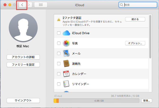 Mac OS X 11.X (ルータをご利用でない場合) - 手順2 - 「iCloud」画面が表示された場合